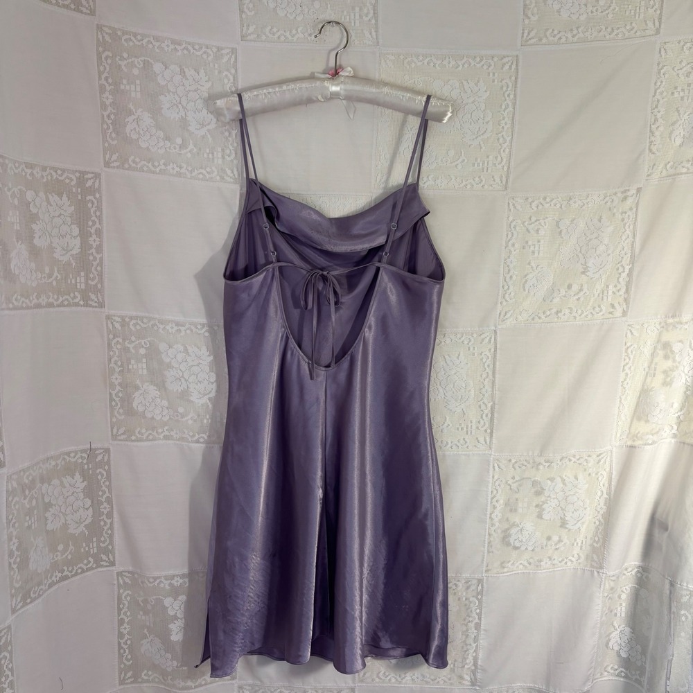 Lavender Purple Satin Cowl Neck Slinky Whimsy Mini Slip Dress Size M-L - Picture 2 of 12